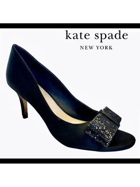 Kate Spade glitter bow peep toe heels size 6 1/2